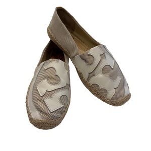 Tory Burch White/beige Canvas Lonnie Espadrille Flats, Women's Size 8.5